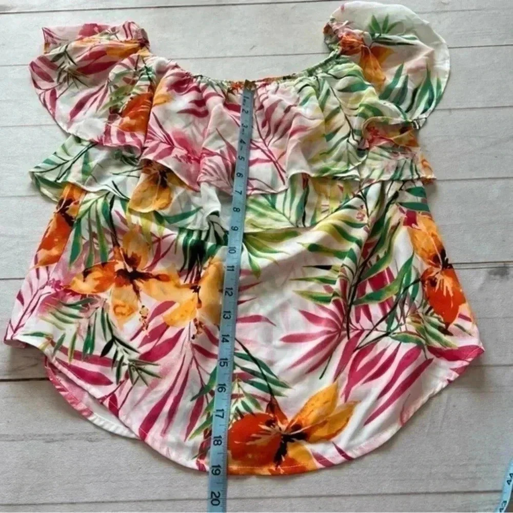 New NY & C 7th Avenue Design Womens Ruffled Floral Cold Shoulder Top siz… - Picture 3 of 12